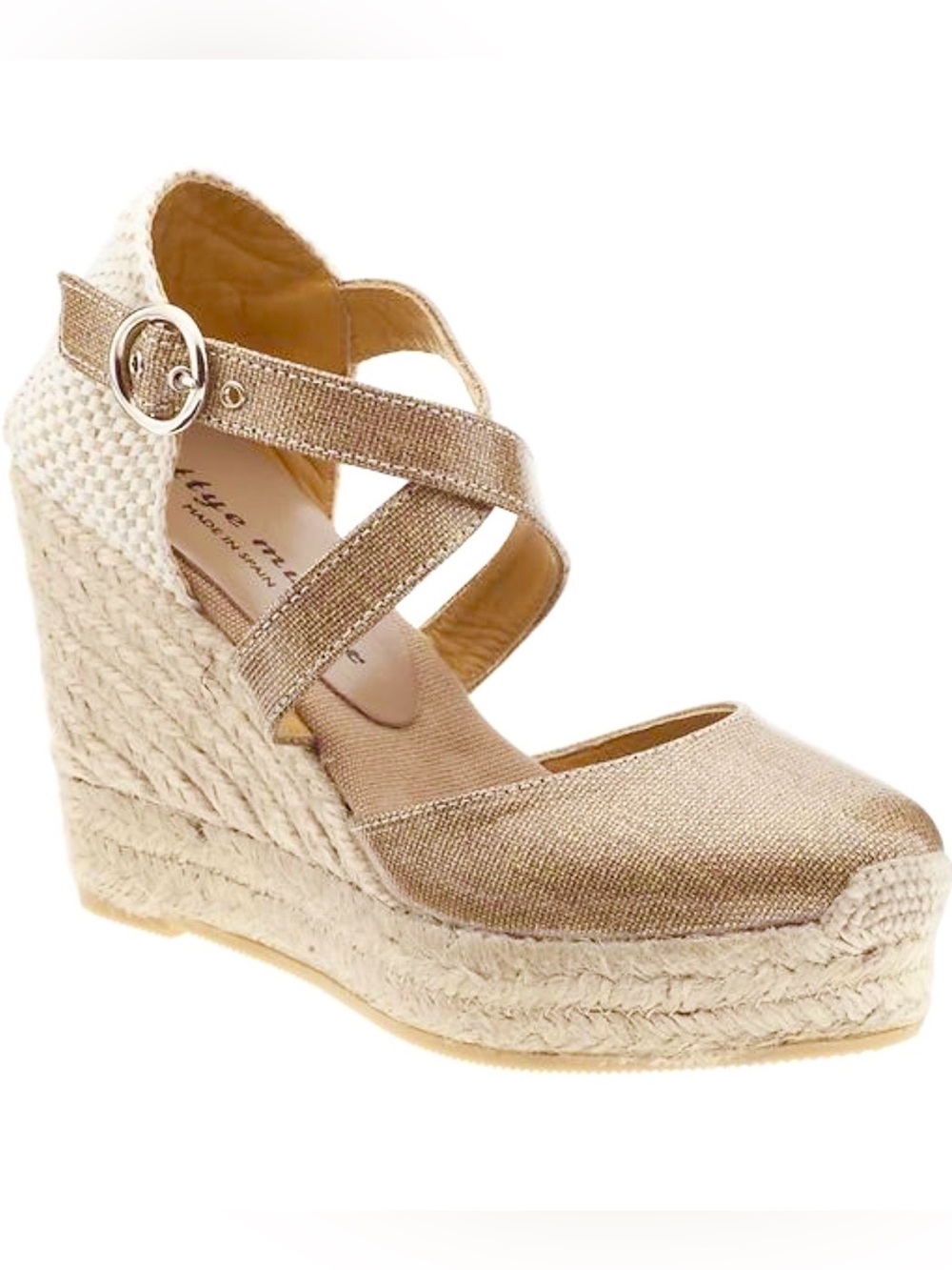 bettye muller Metallic Beige Cross-Strap Espadrille Wedges
